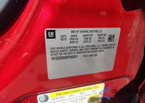 2012 Chevrolet Malibu 1Lt из США, поврежденный, VIN 1G1ZC5E02CF285251